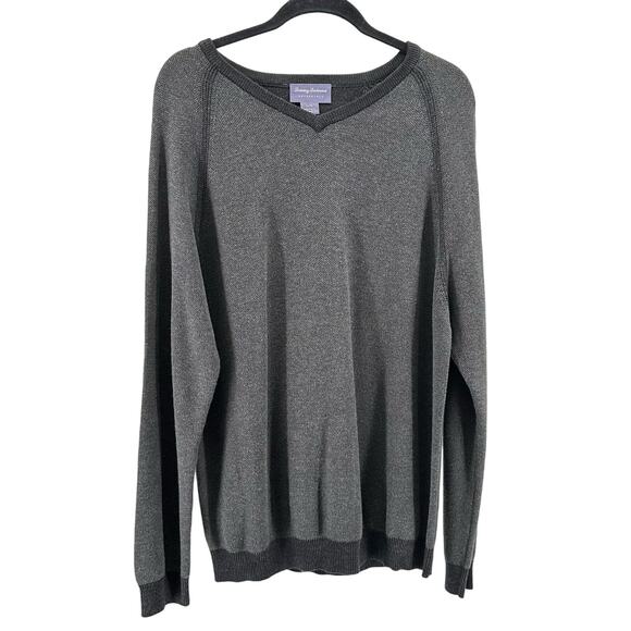 Tommy Bahama Men's Gray/Black Riverside Sweater Reversible Large Ribbed Knit Top - Picture 1 of 4